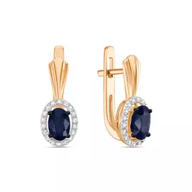 Золотые серьги c бриллиантами и цветными сапфирами