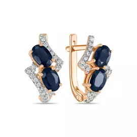 Золотые Серьги c бриллиантами и сапфирами