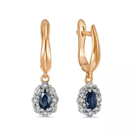 Золотые серьги c бриллиантами и сапфирами