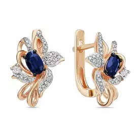 Золотые серьги c бриллиантами и сапфирами