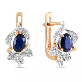 Золотые серьги c бриллиантами и сапфирами