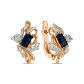 Золотые Серьги c бриллиантами и сапфирами