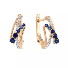 Золотые серьги c бриллиантами и сапфирами