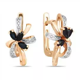 Золотые Серьги c бриллиантами и сапфирами