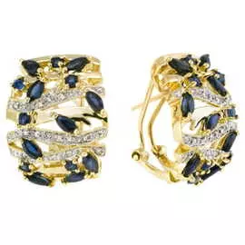 Золотые серьги c бриллиантами и сапфирами