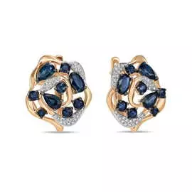 Золотые серьги c бриллиантами и сапфирами