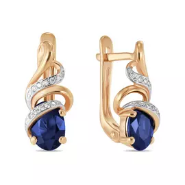 Золотые Серьги c бриллиантами и сапфирами