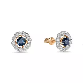 Золотые Серьги c бриллиантами и сапфирами