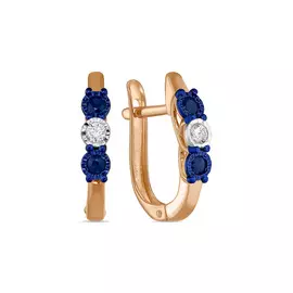 Золотые серьги c бриллиантами и сапфирами