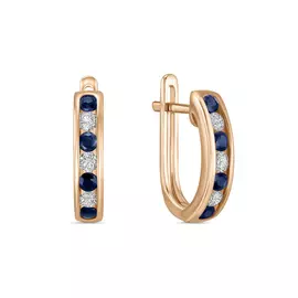 Золотые серьги c бриллиантами и сапфирами