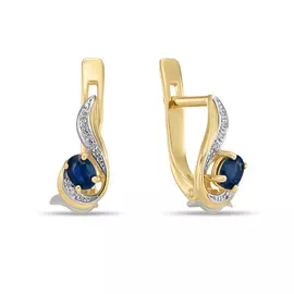 Золотые серьги c бриллиантами и сапфирами