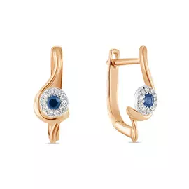 Золотые серьги c бриллиантами и сапфирами