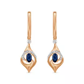 Золотые серьги c бриллиантами и сапфирами