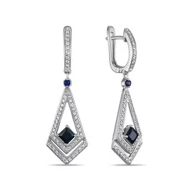 Золотые Серьги c бриллиантами и сапфирами