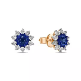 Золотые Серьги c бриллиантами и сапфирами