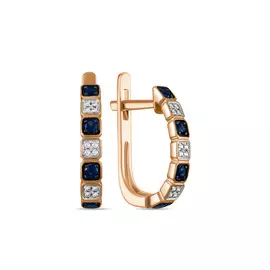 Золотые Серьги c бриллиантами и сапфирами