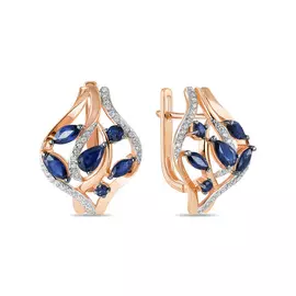 Золотые серьги c бриллиантами и сапфирами