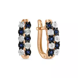 Золотые серьги c бриллиантами и сапфирами