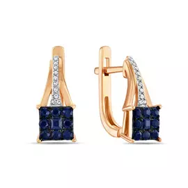 Золотые серьги c бриллиантами и сапфирами