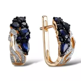 Золотые серьги c бриллиантами и сапфирами