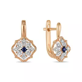 Золотые серьги c бриллиантами и сапфирами