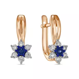 Золотые серьги c бриллиантами и сапфирами