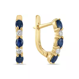 Золотые серьги c бриллиантами и сапфирами