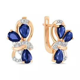 Золотые серьги c бриллиантами и сапфирами