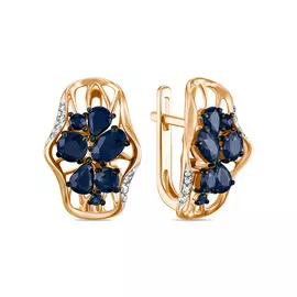 Золотые серьги c бриллиантами и сапфирами