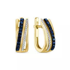 Золотые серьги c бриллиантами и сапфирами