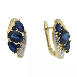 Золотые Серьги c бриллиантами и сапфирами