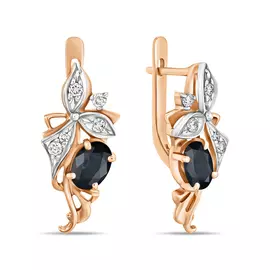 Золотые серьги c бриллиантами и сапфирами