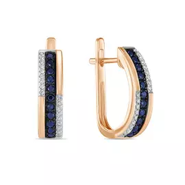 Золотые серьги c бриллиантами и сапфирами