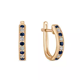 Золотые серьги c бриллиантами и сапфирами