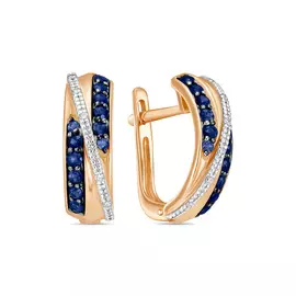 Золотые Серьги c бриллиантами и сапфирами