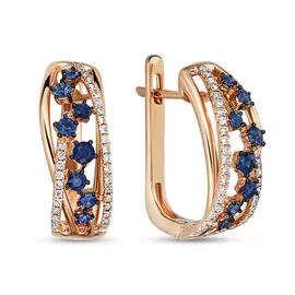 Золотые Серьги c бриллиантами и сапфирами