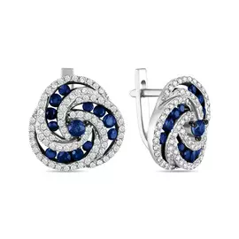 Золотые Серьги c бриллиантами и сапфирами