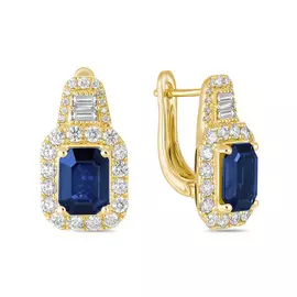 Золотые Серьги c бриллиантами и сапфирами