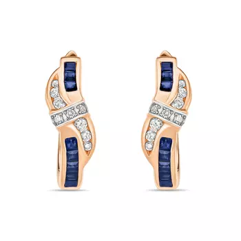 Золотые серьги c бриллиантами и сапфирами