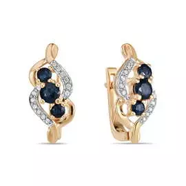 Золотые серьги c бриллиантами и сапфирами