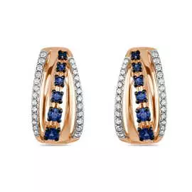 Золотые серьги c бриллиантами и сапфирами