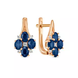 Золотые серьги c бриллиантами и сапфирами