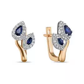 Золотые серьги c бриллиантами и сапфирами