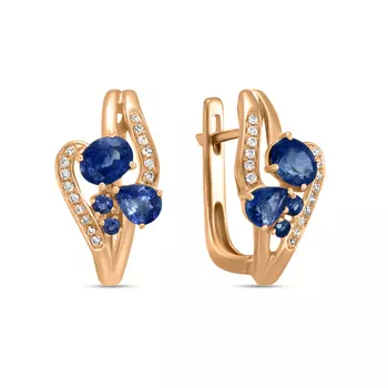 Золотые серьги c бриллиантами и сапфирами