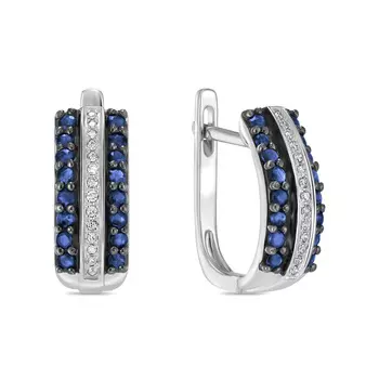 Золотые Серьги c бриллиантами и сапфирами