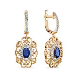 Золотые серьги c бриллиантами и сапфирами