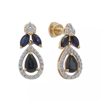 Золотые серьги c бриллиантами и сапфирами