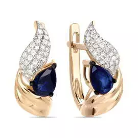 Золотые серьги c бриллиантами и сапфирами