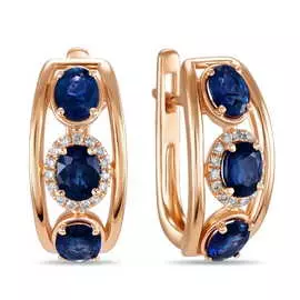 Золотые серьги c бриллиантами и сапфирами