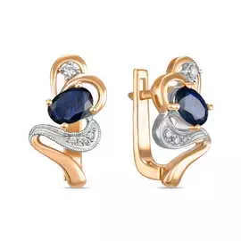 Золотые серьги c бриллиантами и сапфирами